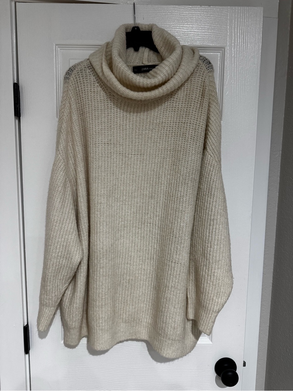 Zara Cream Cable-Knit Turtleneck Sweater